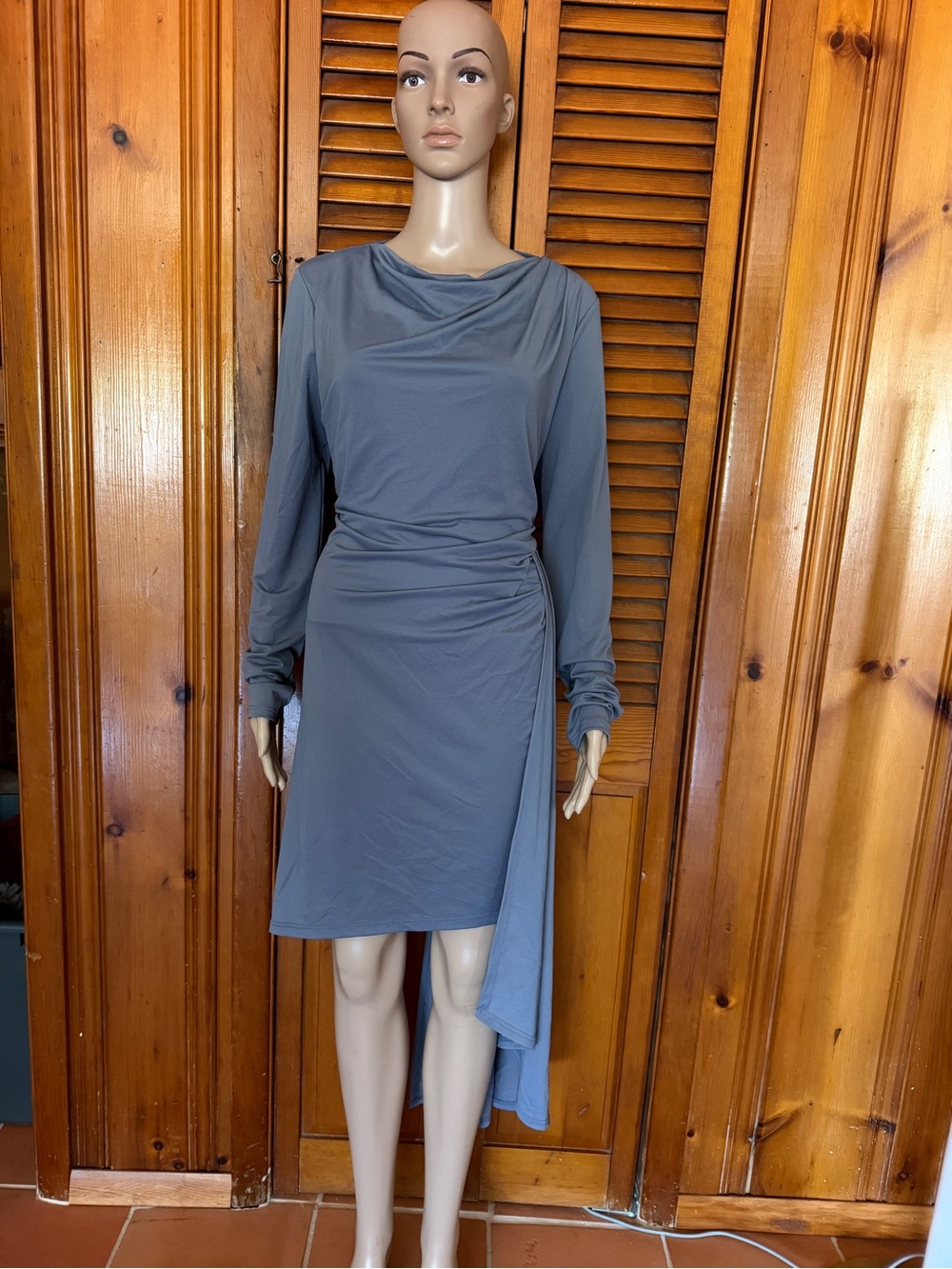 Topshop NWT Slate Blue Draped Ruched Asymmetrical Dress Size 12
